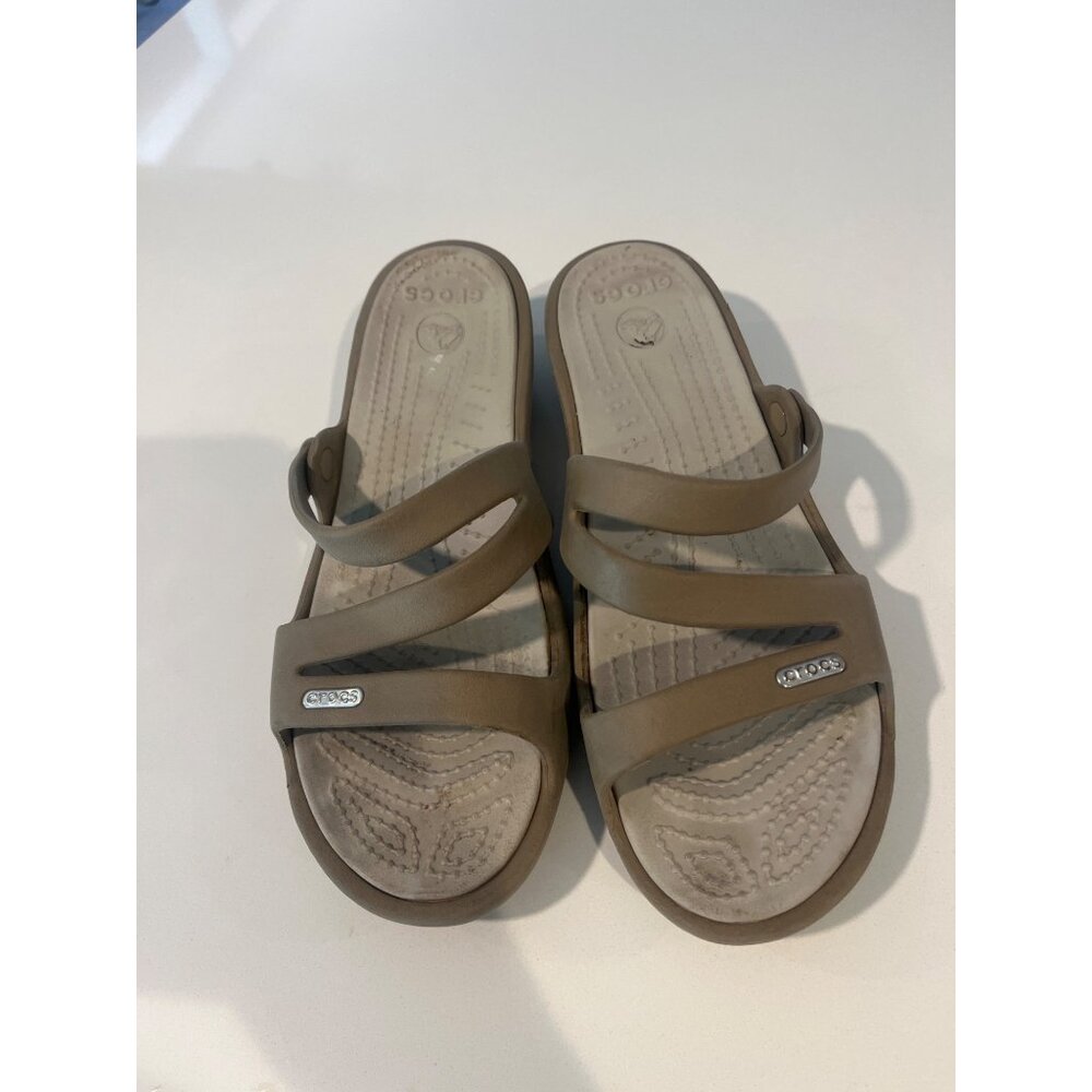 Womens Crocs Brown Sandals With Straps & Comfortable Footbed Size M9/W11